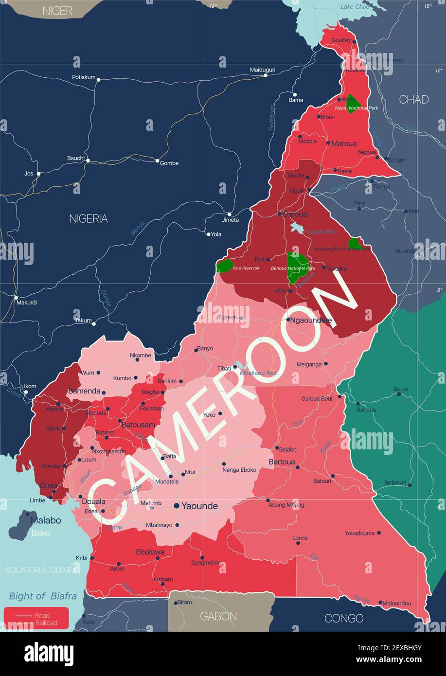Cameroon Map And Its Ten Regions Cameroon Country Detailed Editable Map With Regions Cities And Towns, Roads  And Railways, Geographic Sites. Vector Eps-10 File Stock Vector Image & Art  - Alamy