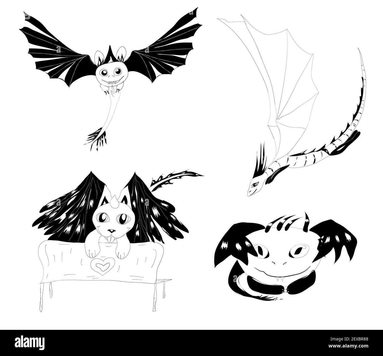 Vector set of 4 monsters silhouettes Stock Photo