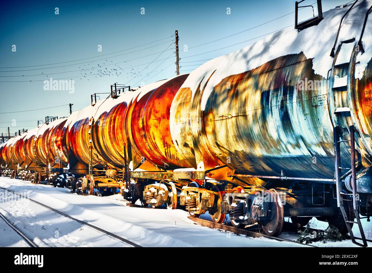 Train with fuel petrol tanks on the railway Stock Photo Alamy