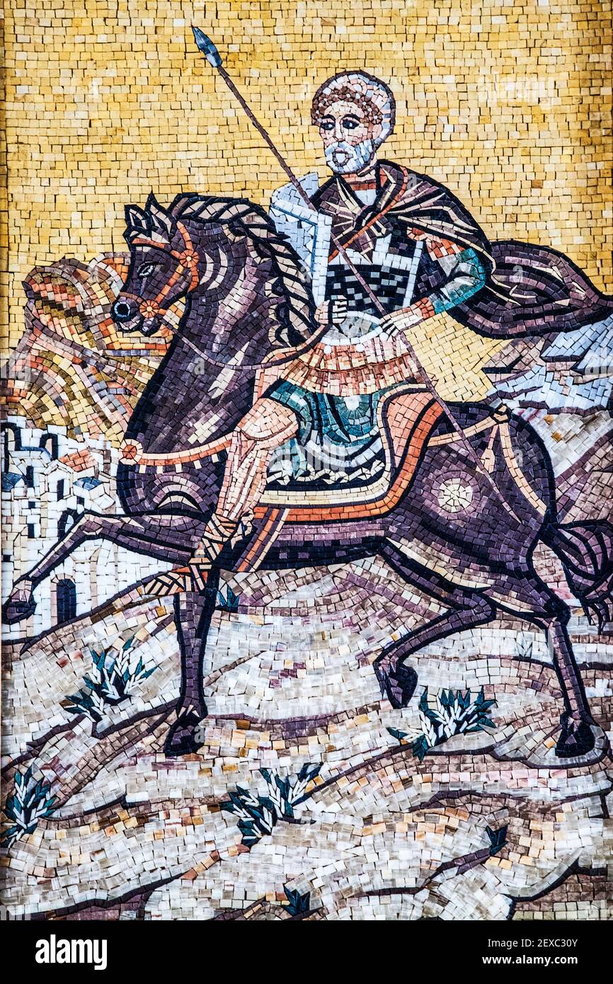 Mosaic of St.George inside St.George's Church in Madaba, Jordan. Stock Photo