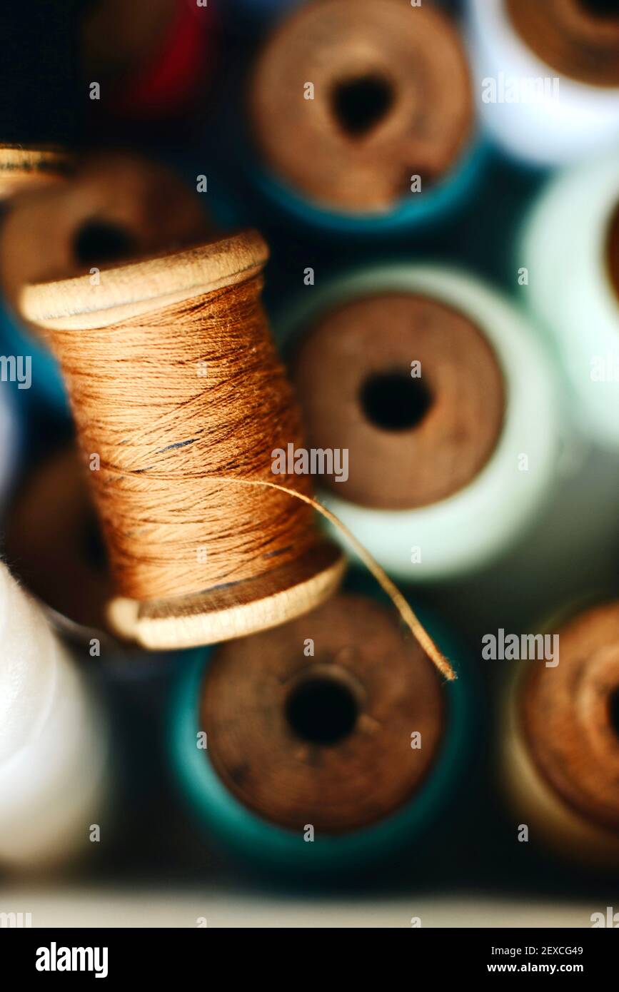 Spools of thread in closeup Stock Photo