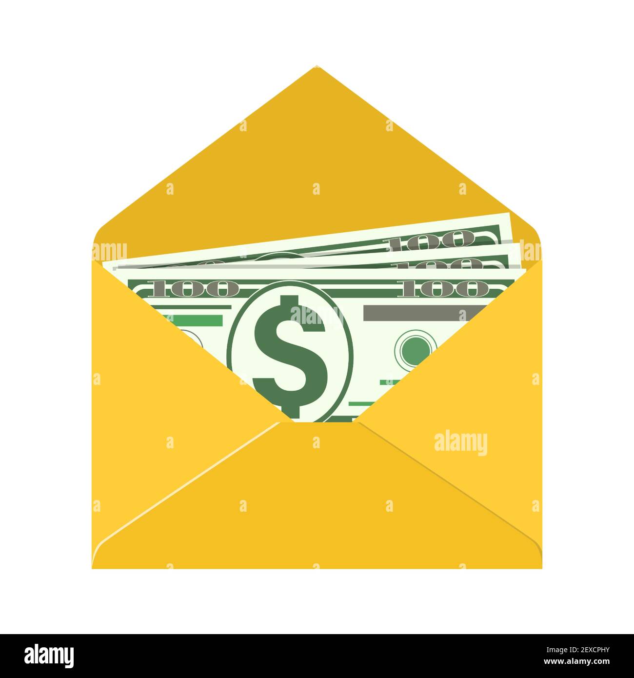 Some dollar bills in white envelope. Stock Vector