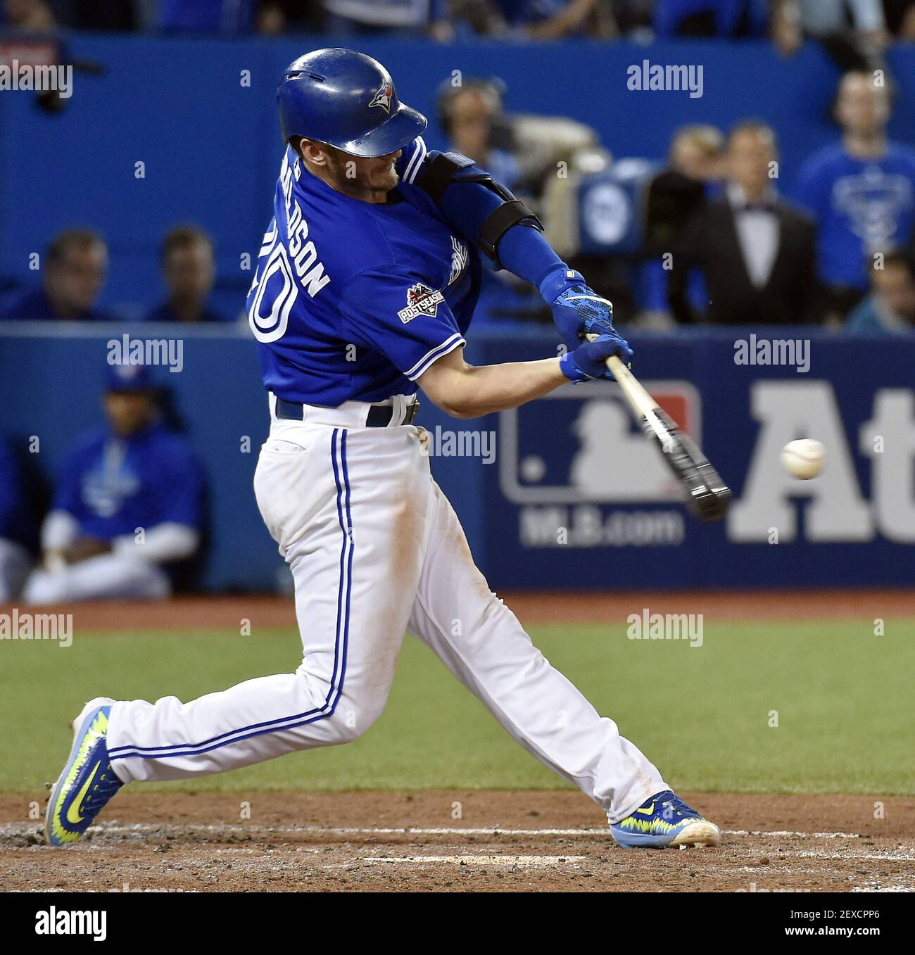The Toronto Blue Jays' Josh Donaldson drives in a run with a ground ...