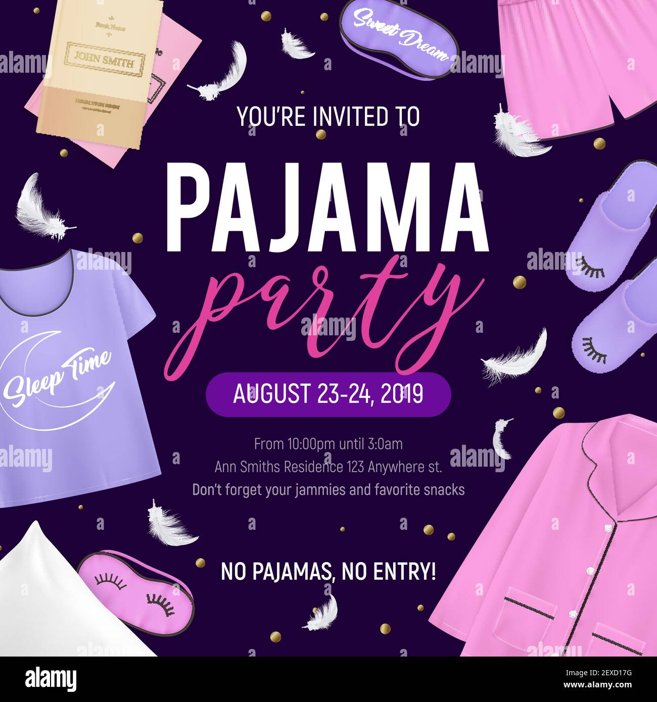 Colored pajama party poster with you re invited to pajama party no
