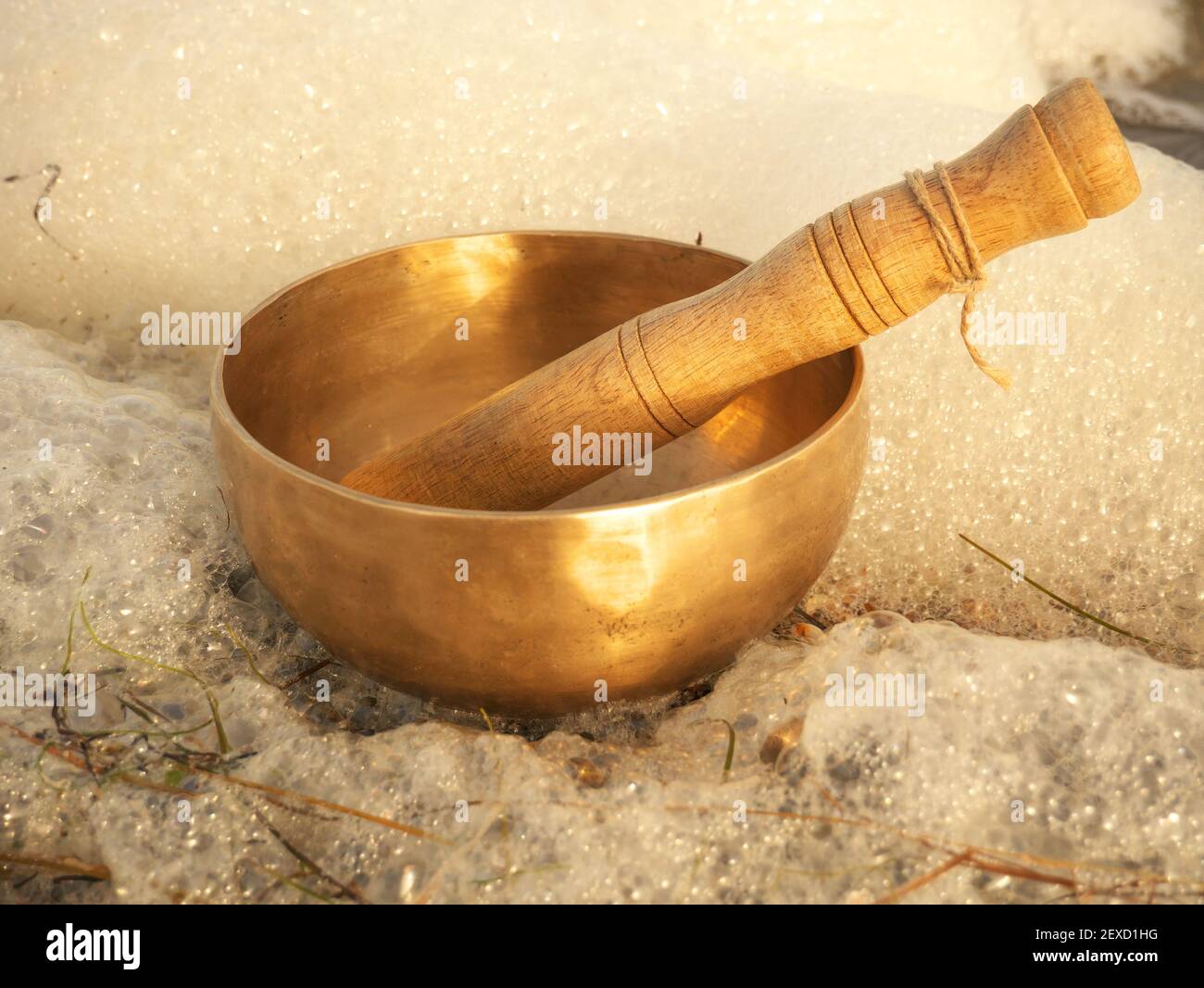 Metal singing bowl for relaxing and receiving healing vibrations Stock