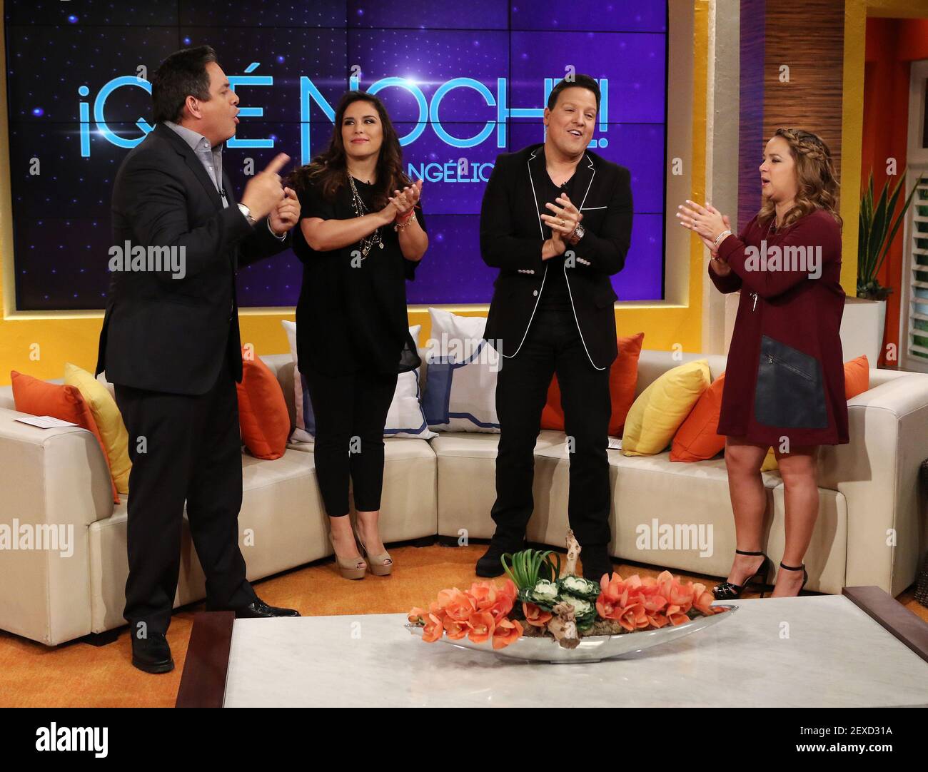 MIAMI,FL - OCTOBER 27: Daniel Sarcos, Angelica Vale, Raul Gonzalez and  Adamari Lopez are seen on set of 'Un Nuevo Dia" at Telemundo Headquarters  on October 27, 2015 in Hialeah, Fl. (Photo