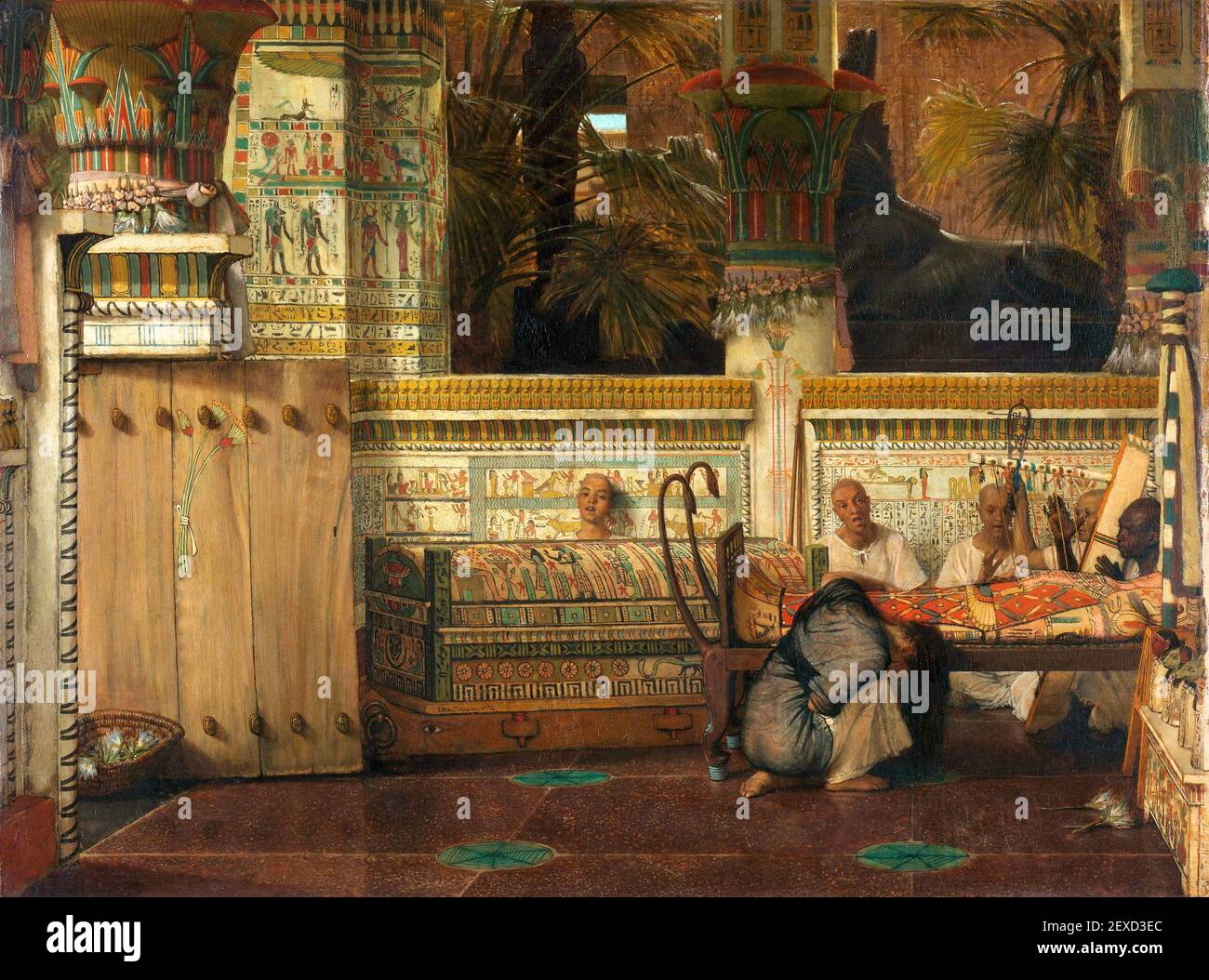 Lawrence Alma-Tadema. Painting entitled 'The Egyptain Widow' by the British-Dutch artist, Sir Lawrence Alma-Tadema (b. Lourens Alma Tadema, 1836-1912), oil on panel, 1872 Stock Photo