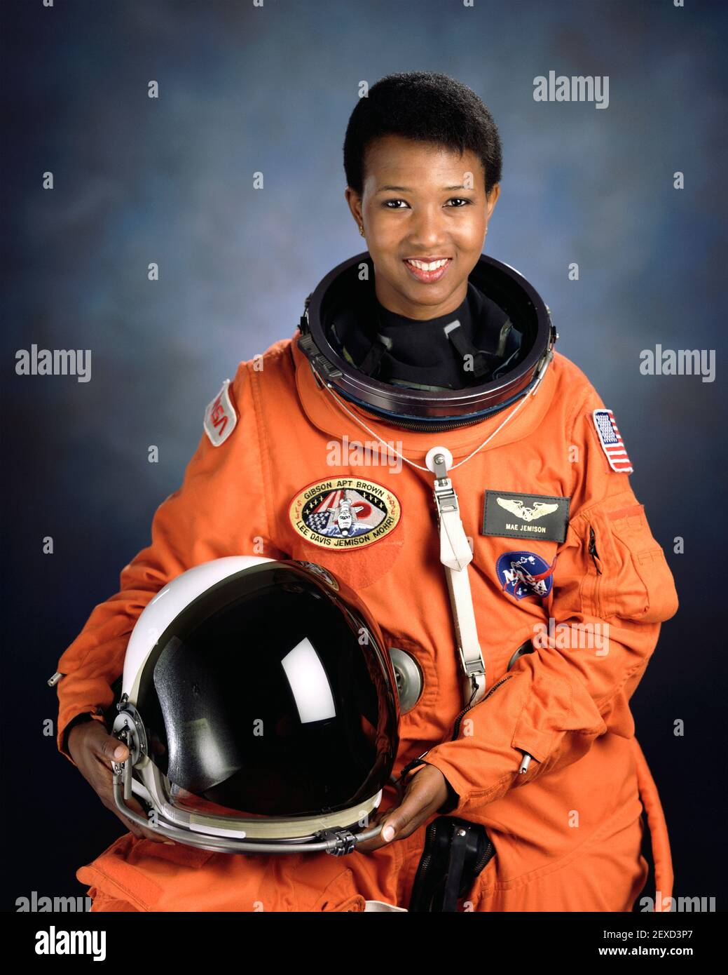 Mae Jemison. Portrait of the NASA astronaut, Mae Carol Jemison (b. 1956), the first  black woman to travel into space when she served as a mission specialist aboard the Space Shuttle Endeavour in 1992. Photo courtesy of NASA, 1992. Stock Photo
