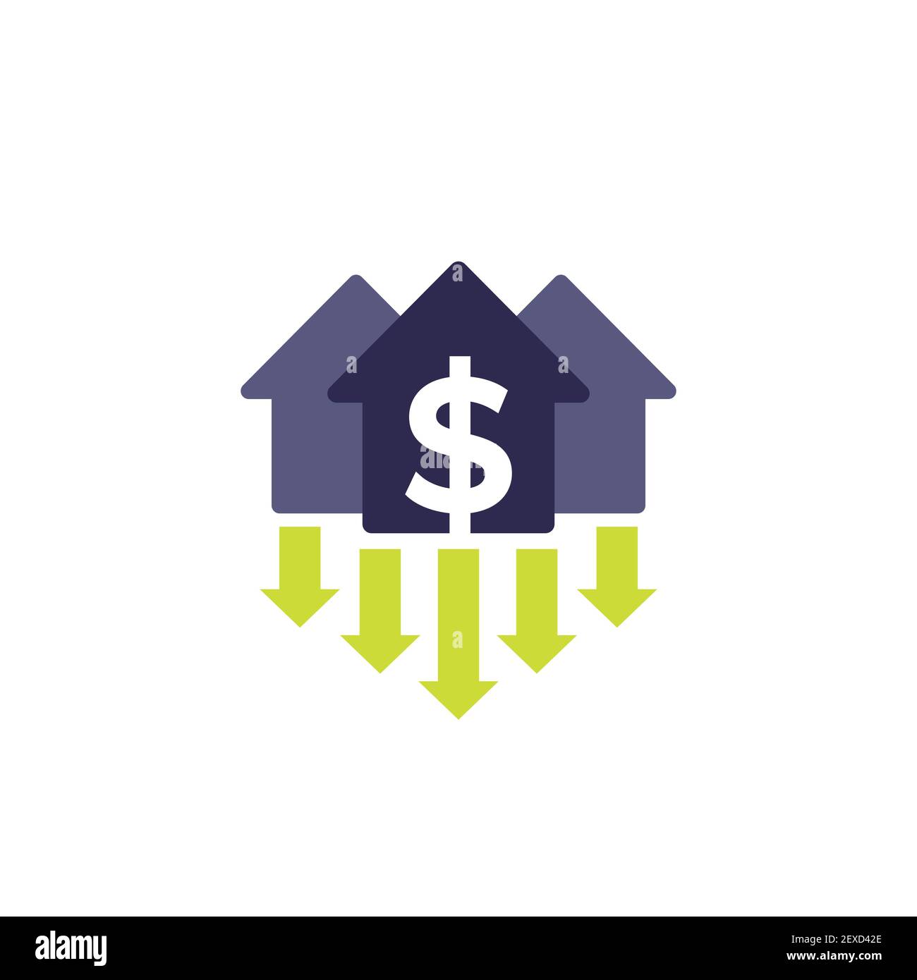 house prices decline, property value down icon Stock Vector