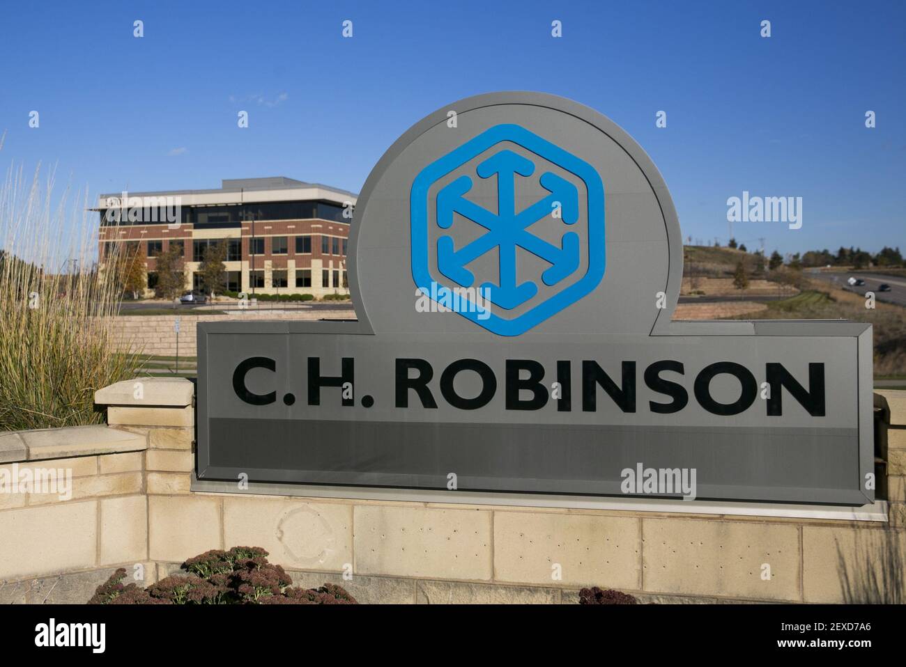 A logo sign outside of the headquarters of C.H. Robinson in Eden ...