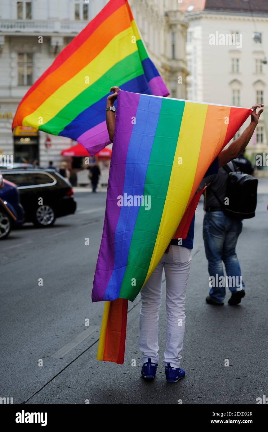 Vienna, Austria. June 24, 2014. Protest march To Russia with Love. As a sign of solidarity with LGBTQ people and as a protest against the worsening human rights situation in Russia Stock Photo