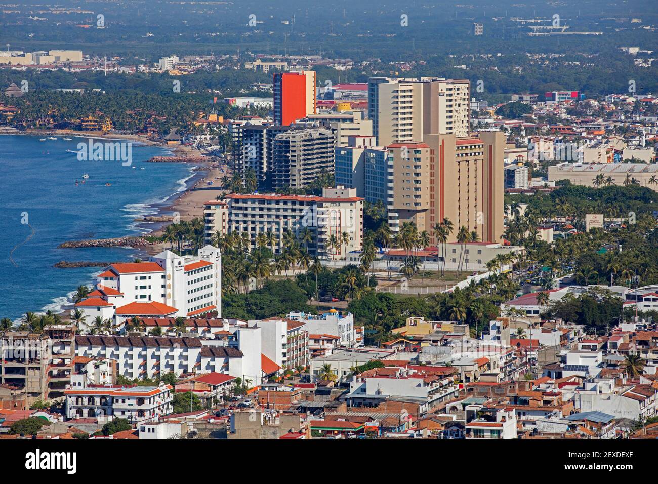 Aerial view over Puerto Vallarta, Mexican beach resort city situated on the Pacific Ocean's Bahía de Banderas, Jalisco, Mexico Stock Photo