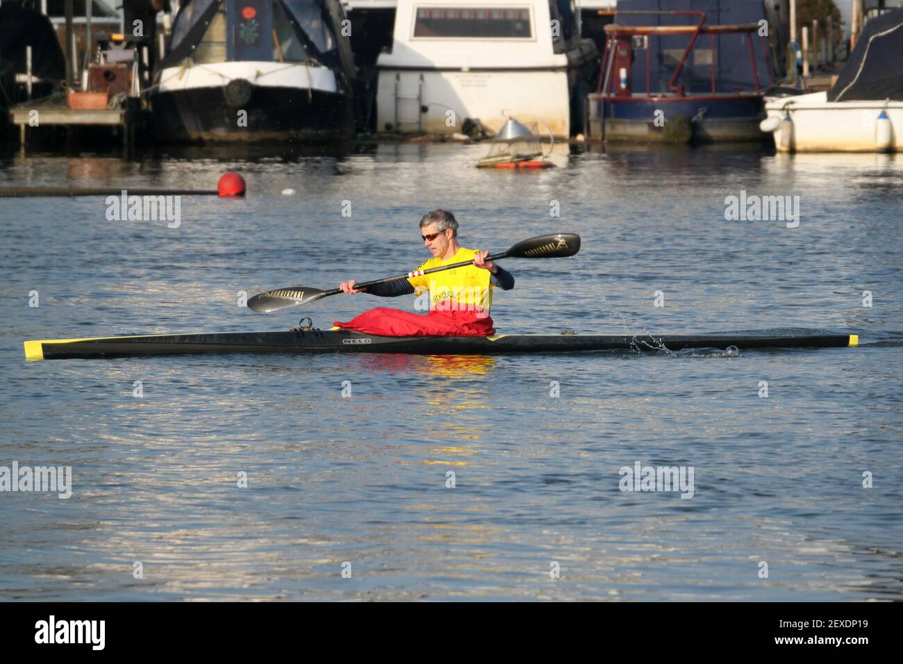 Canoeing on the River Thames, Sadlers Ride, Hurst Park, East Molesey, Surrey, England, Great Britain, UK, Europe Stock Photo