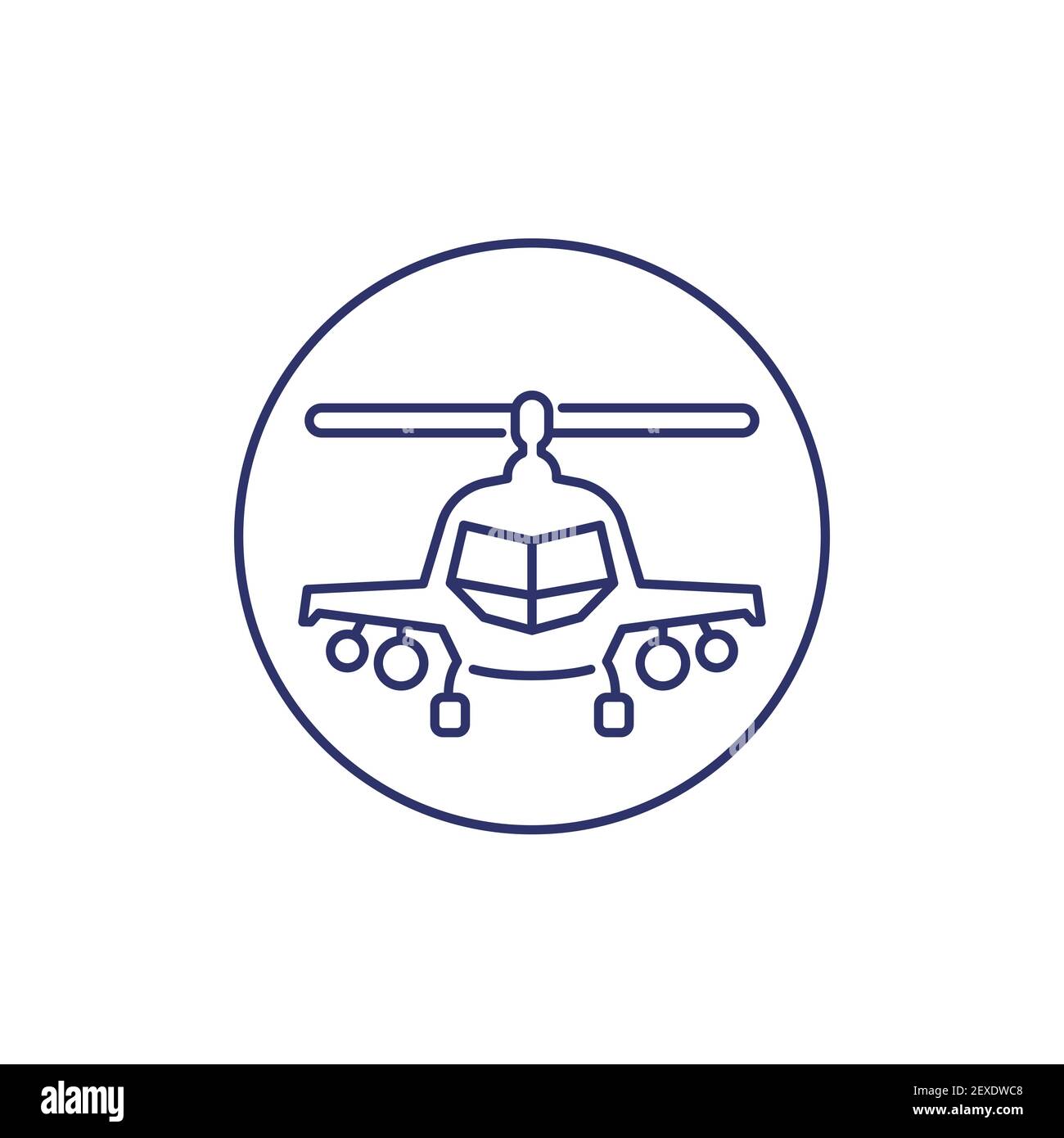 combat helicopter line icon on white Stock Vector