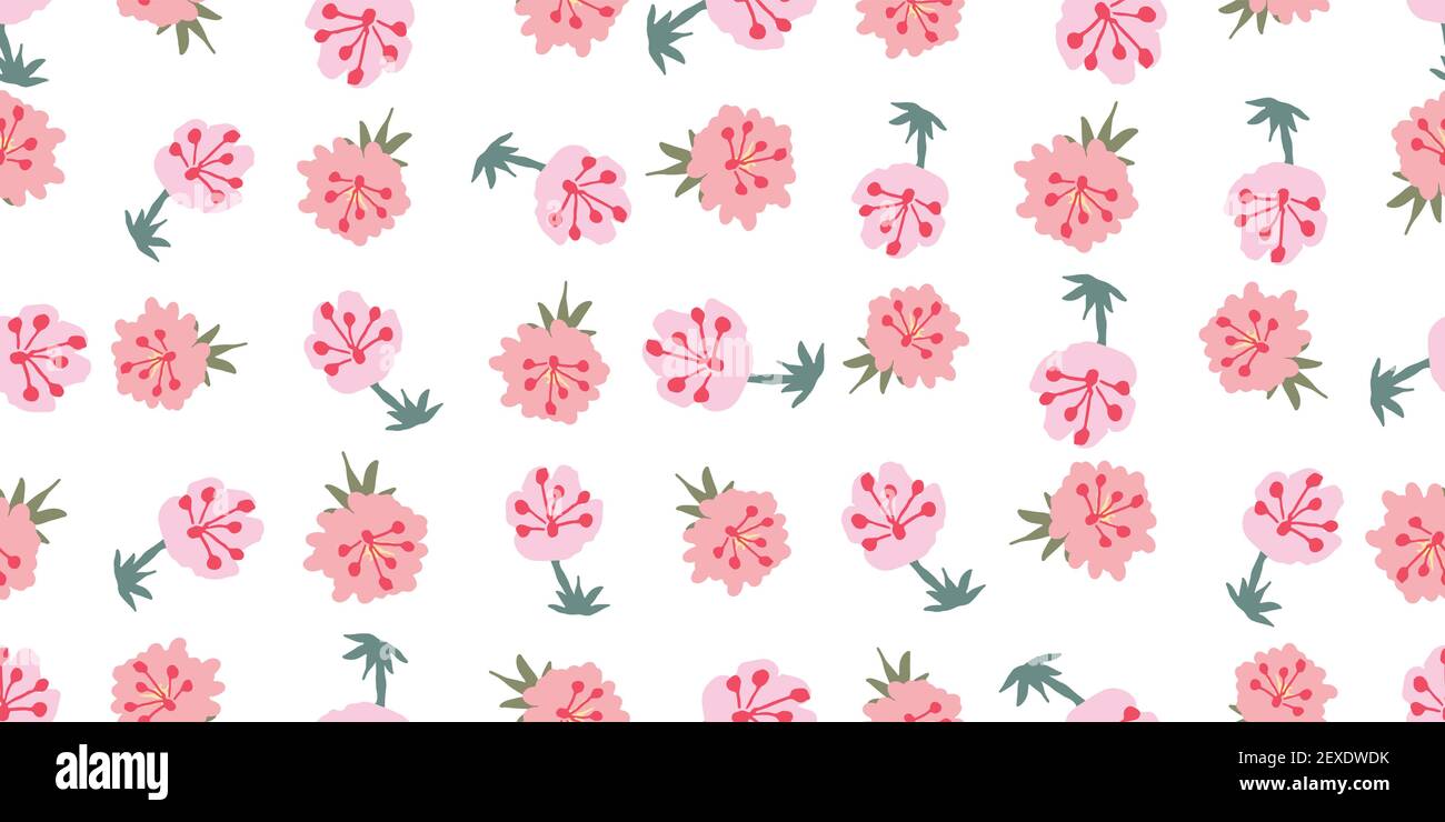 pink flowers seamless vector pattern on white Stock Vector Image & Art ...