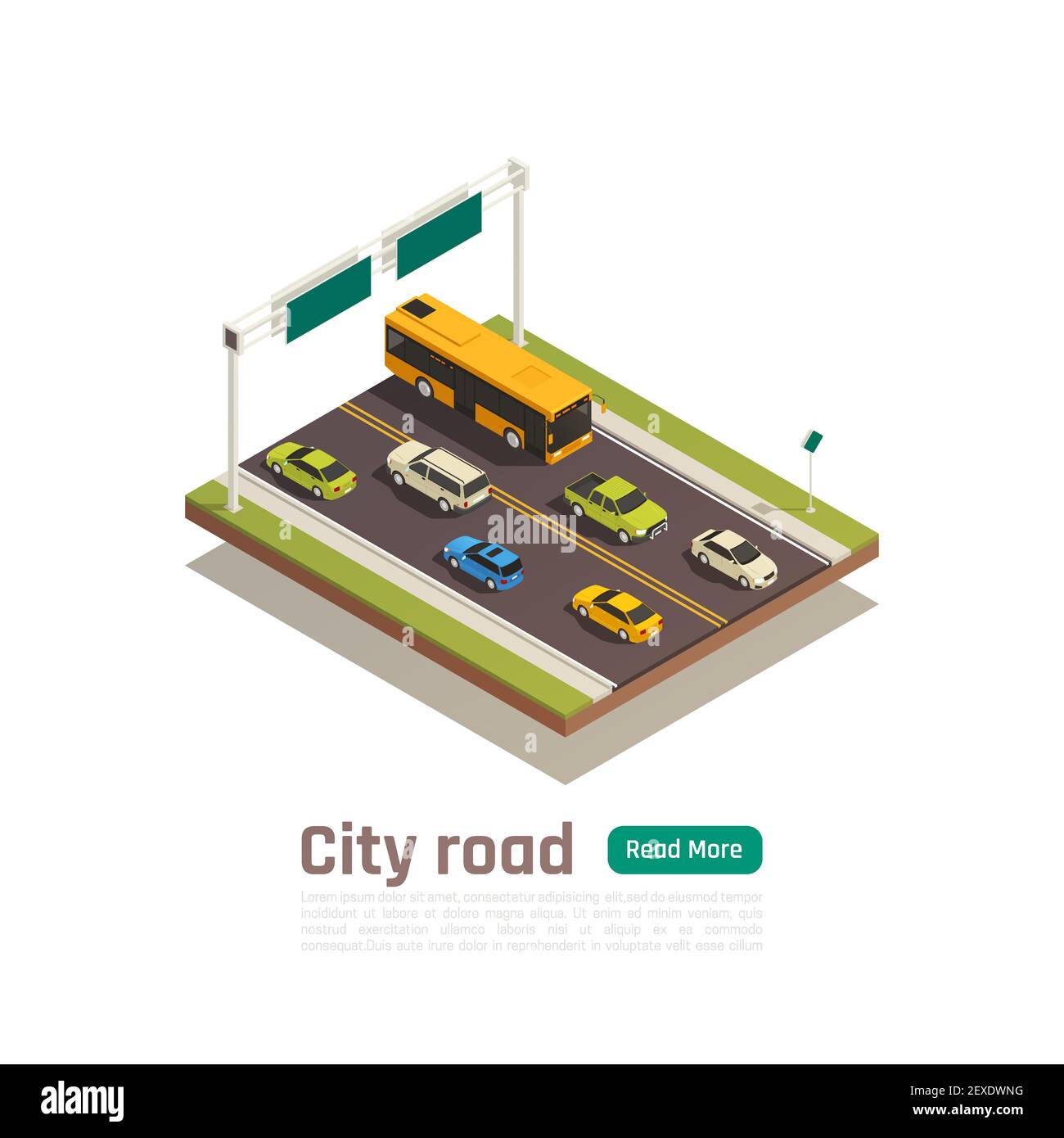 Colored and isometric city composition with city road headline and read ...