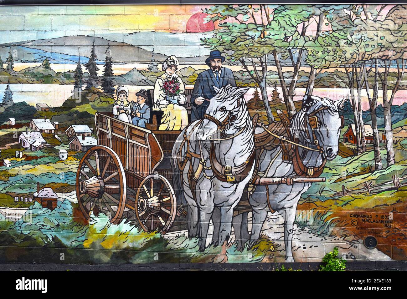 CHEMAINUS, CANADA - MAY 16, 2017: The mural 'Chemainus 1891', painted 1983 by David Maclagan, is one of more than 40 murals at the town Chemainus Stock Photo