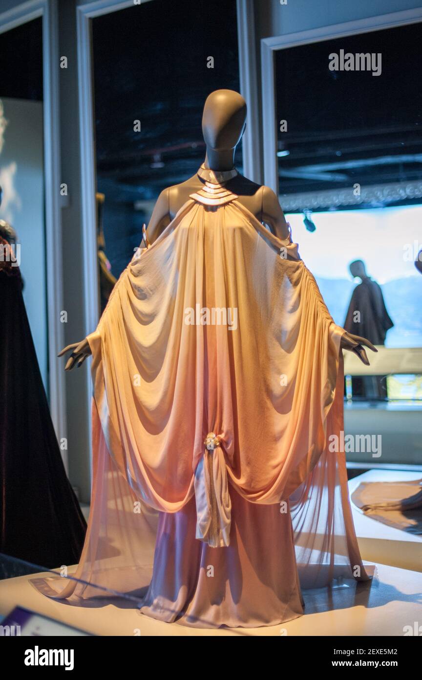 Padme Amidala Lake Retreat arrival dress from Attack of the Clones. Star  Wars and the Power of Costume: The Exhibition at Discovery Times Square in  New York City on November 13, 2015.