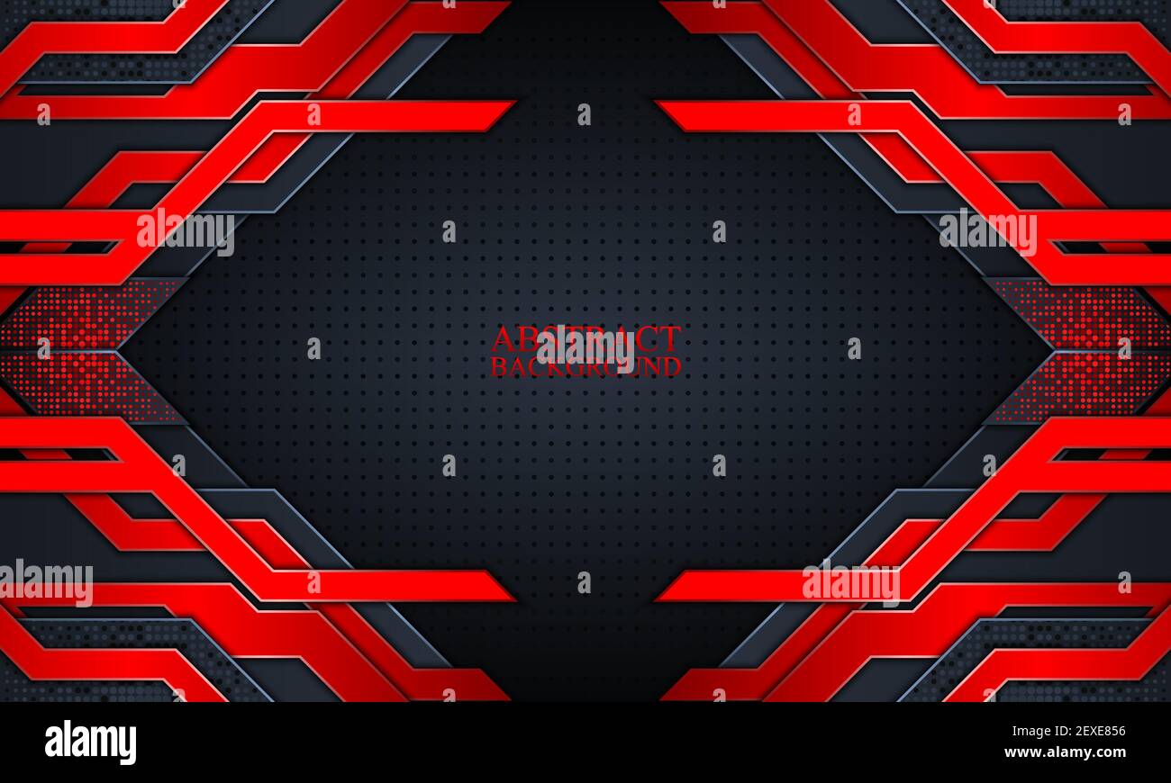 Abstract technology background with dark navy and red glow stripes ...