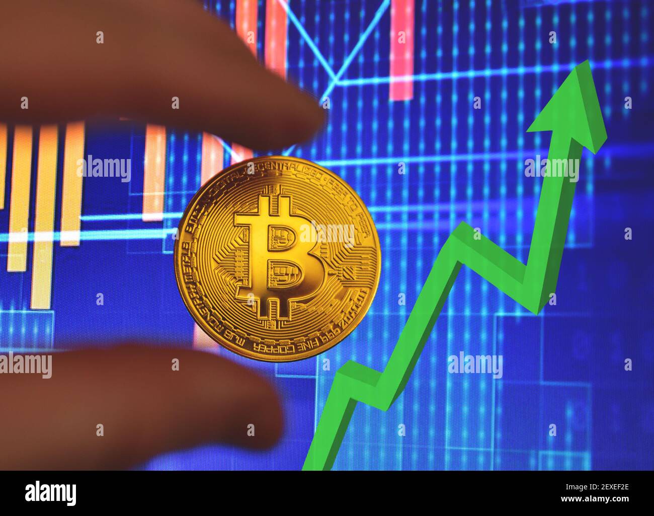 Bitcoin coin on background of cryptocurrency trading exchange chart. BTC  mining and investing concept. Blockchain and financial technology. Crypto  pri Stock Photo - Alamy