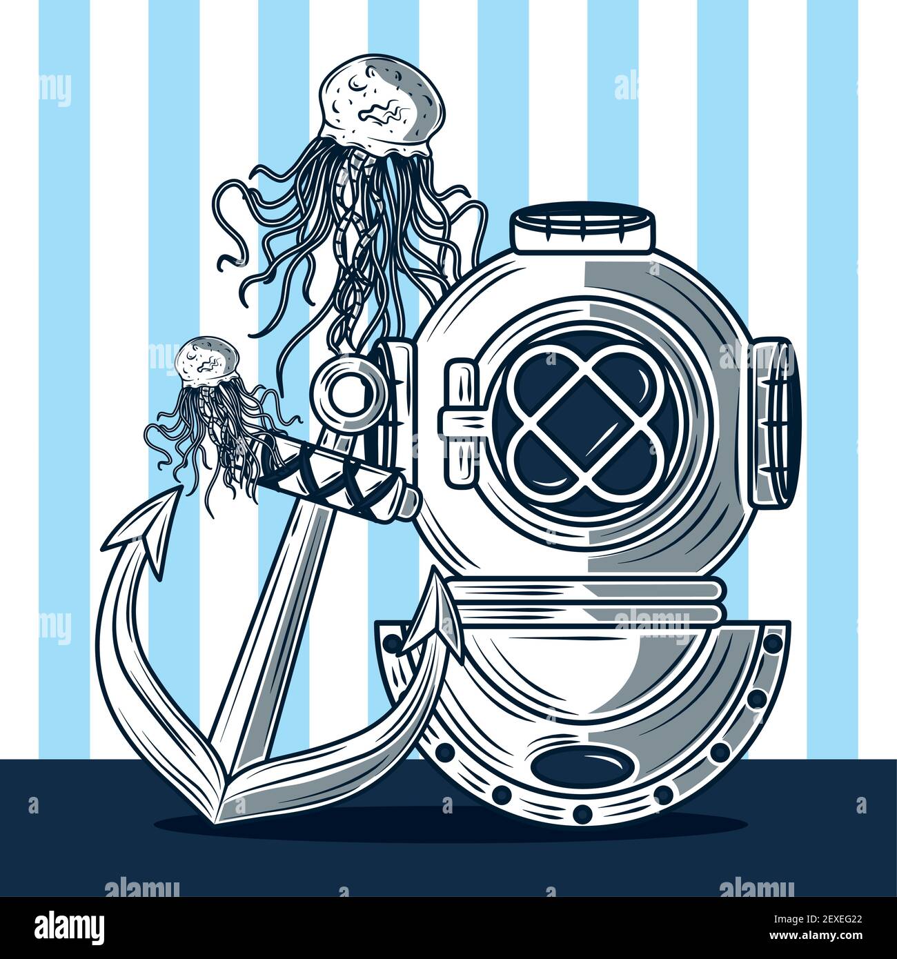 nautical anchor helmet jellyfish sketch Stock Vector Image & Art Alamy