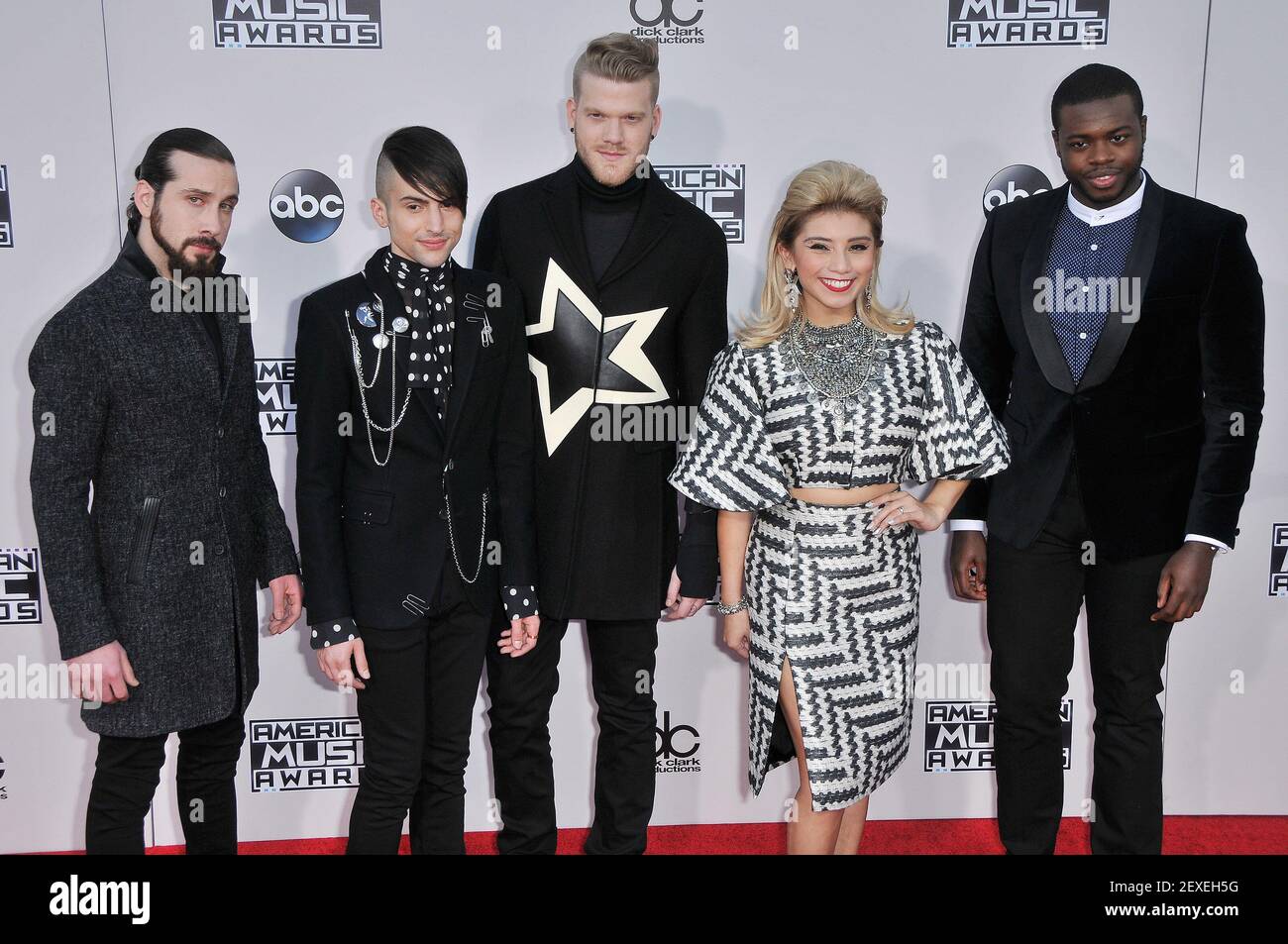 L R Pentatonix Avi Kaplan Mitch Grassi Scott Hoying Kirstie Maldonado And Kevin Olusola Arrives At The 15 American Music Awards Held At The Microsoft Theatre In Los Angeles Ca On Sunday