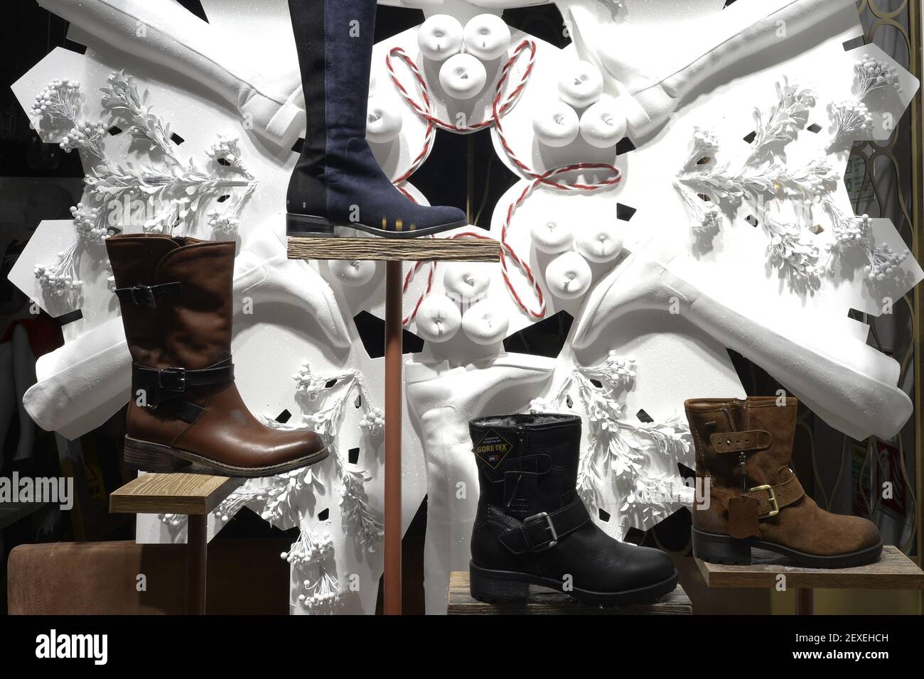 Clarks store window decorations with a Christmas theme in Grafton