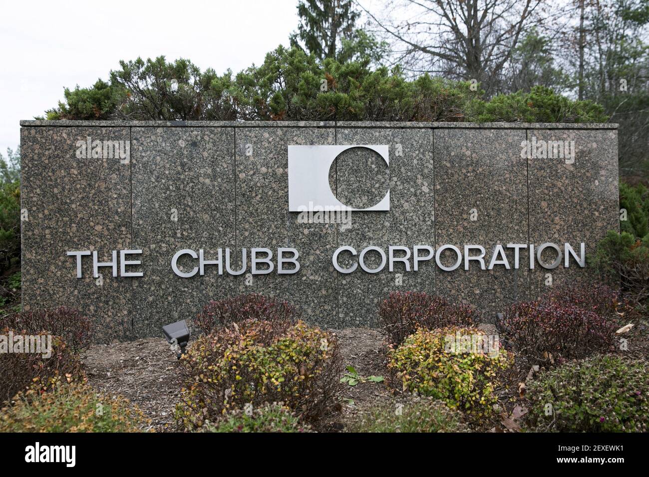 A logo sign outside of the headquarters of the Chubb Corporation in