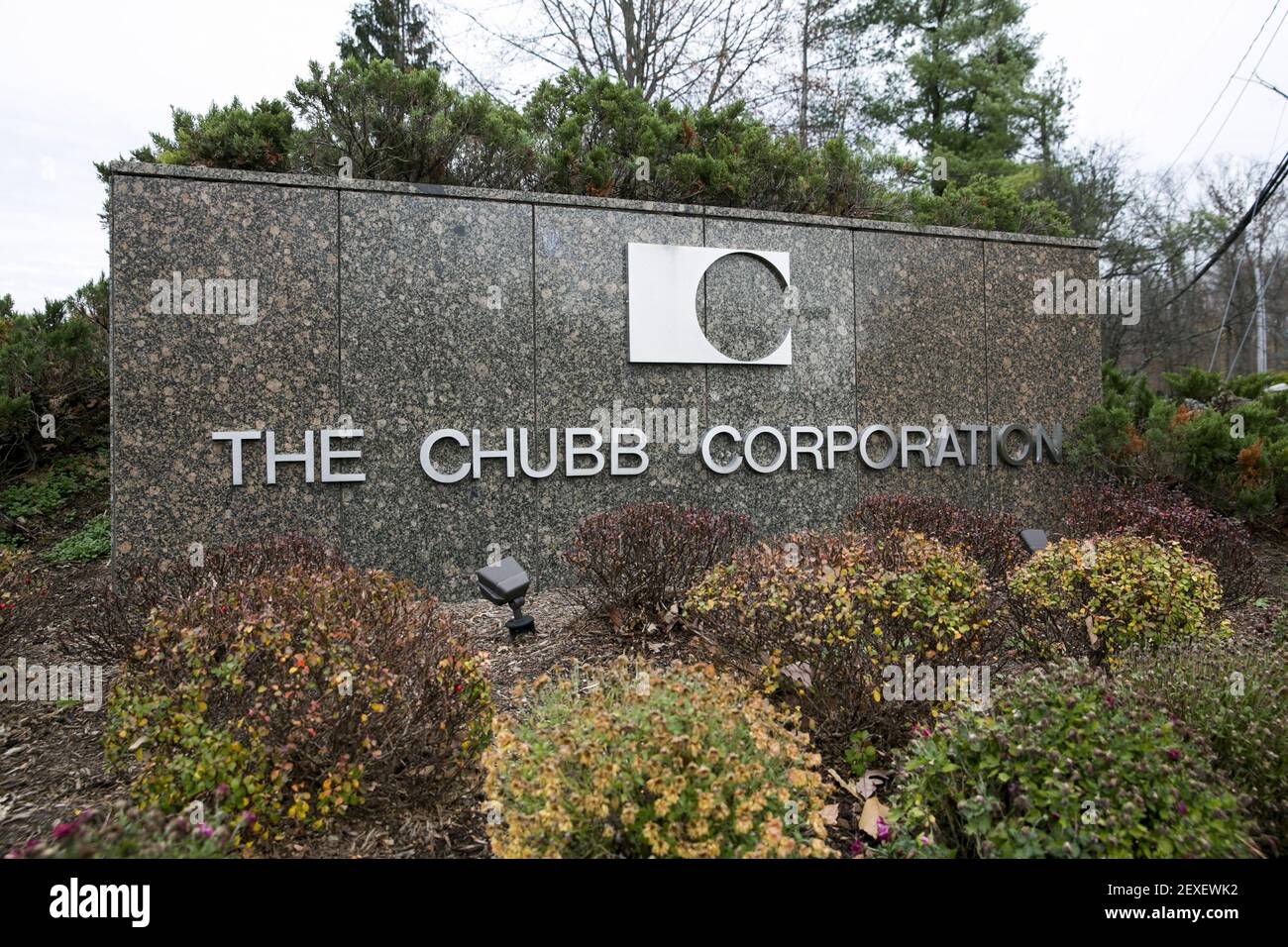A logo sign outside of the headquarters of the Chubb Corporation in