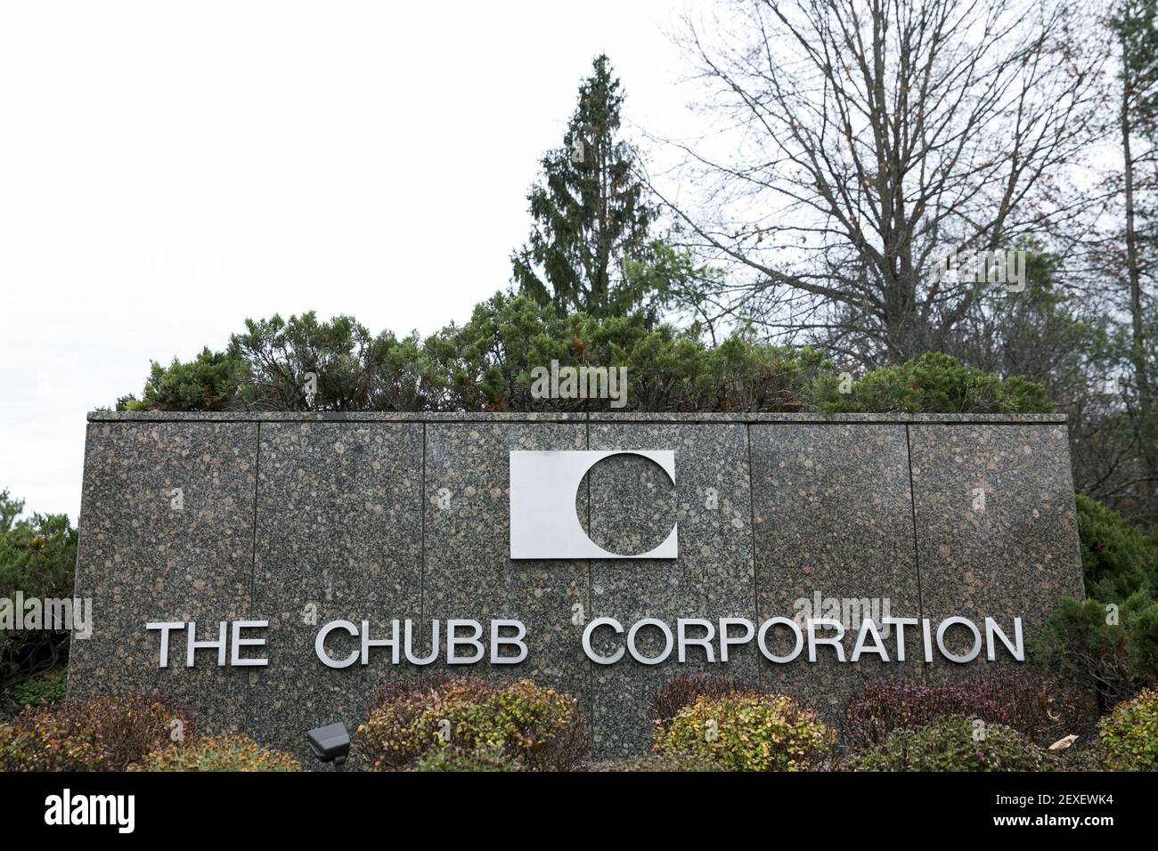 A logo sign outside of the headquarters of the Chubb Corporation in
