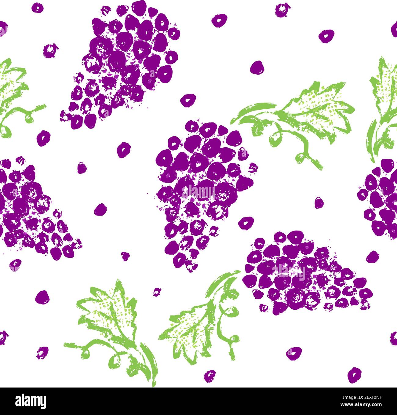 Purple grapes. Grape fruit imprint. Seamless background Stock Vector