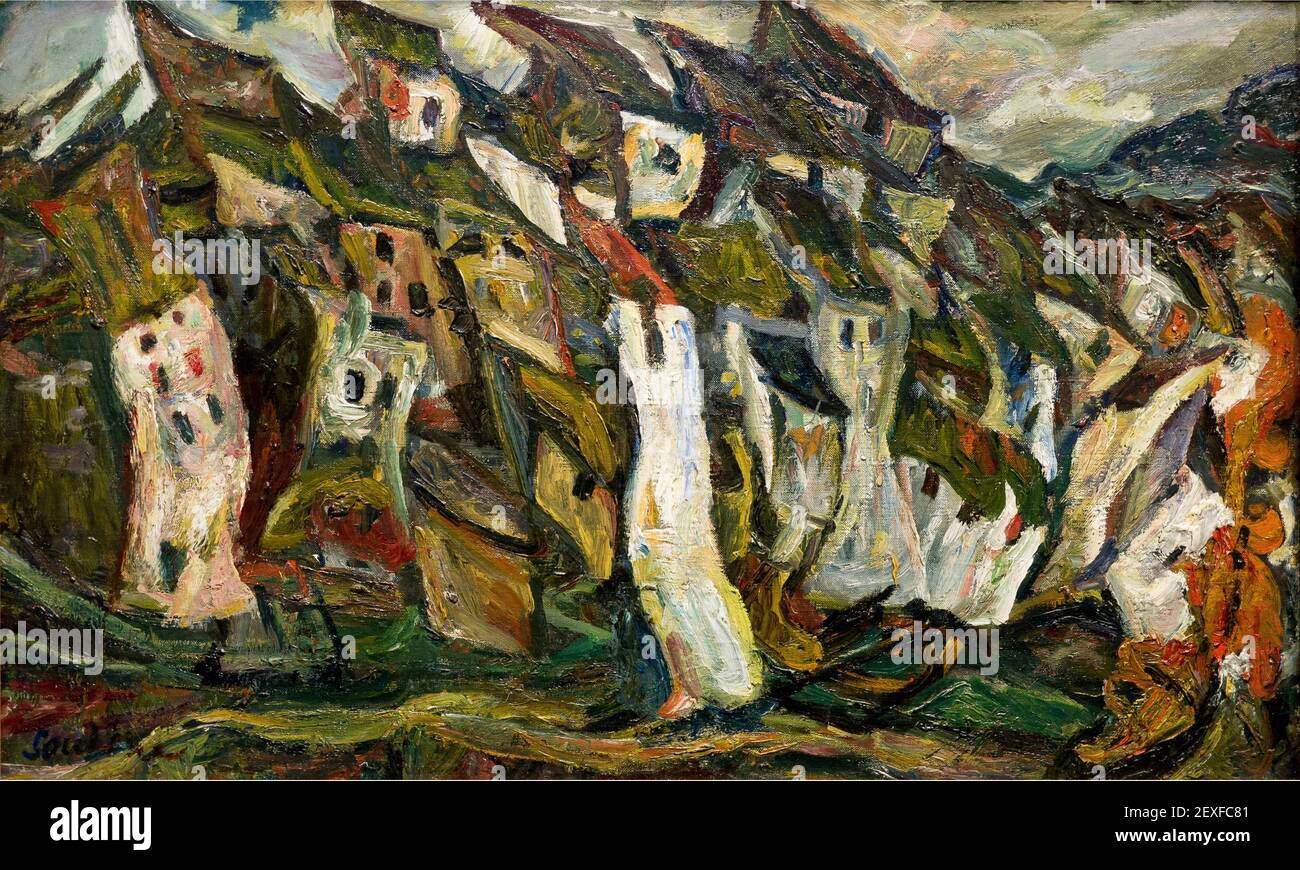 Les Maisons by Chaim Soutine is a painting of Céret in the Pyrénées-Orientales region of France. Stock Photo