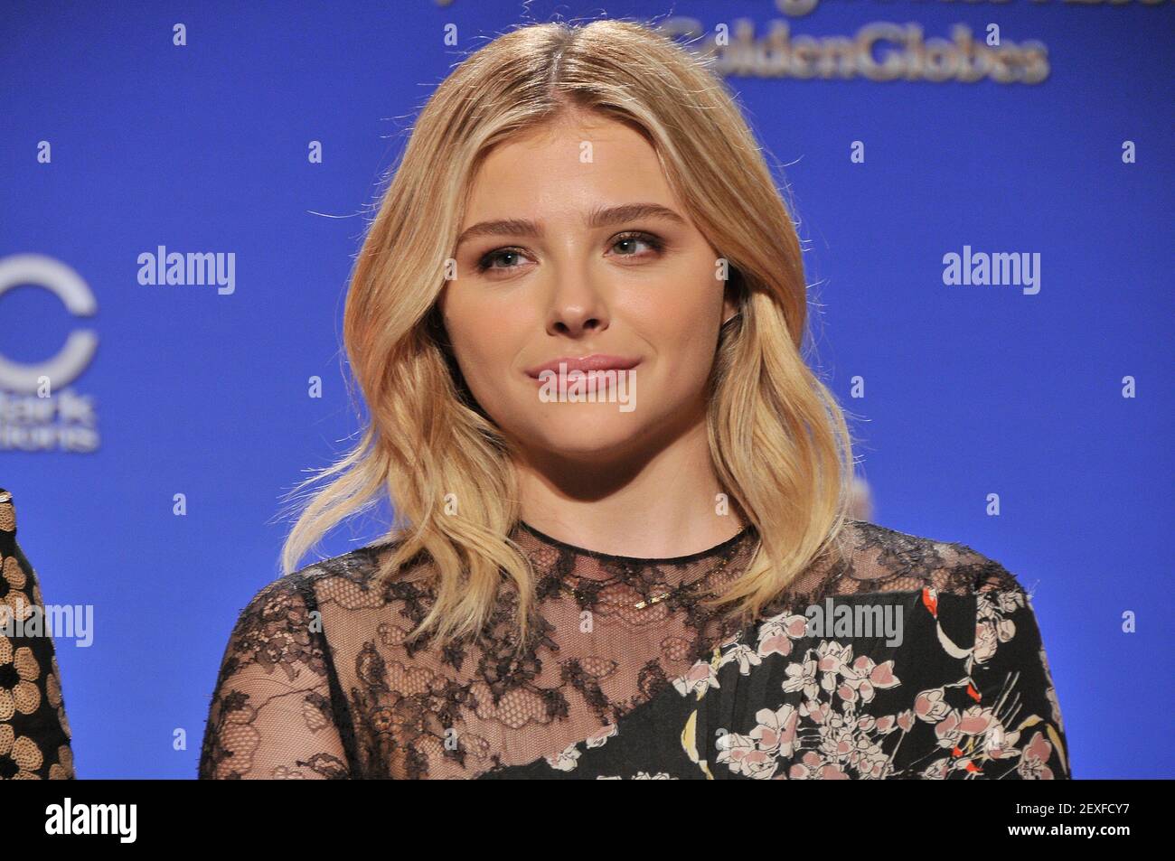 Presenter Chloe Grace Moretz at the 73rd Annual Golden Globe Awards  Nominations Announcement held at the Beverly Hills Ballroom of The Beverly  Hilton in Beverly Hills, CA on Thursday, December 10, 2015. (, image size:1300x953