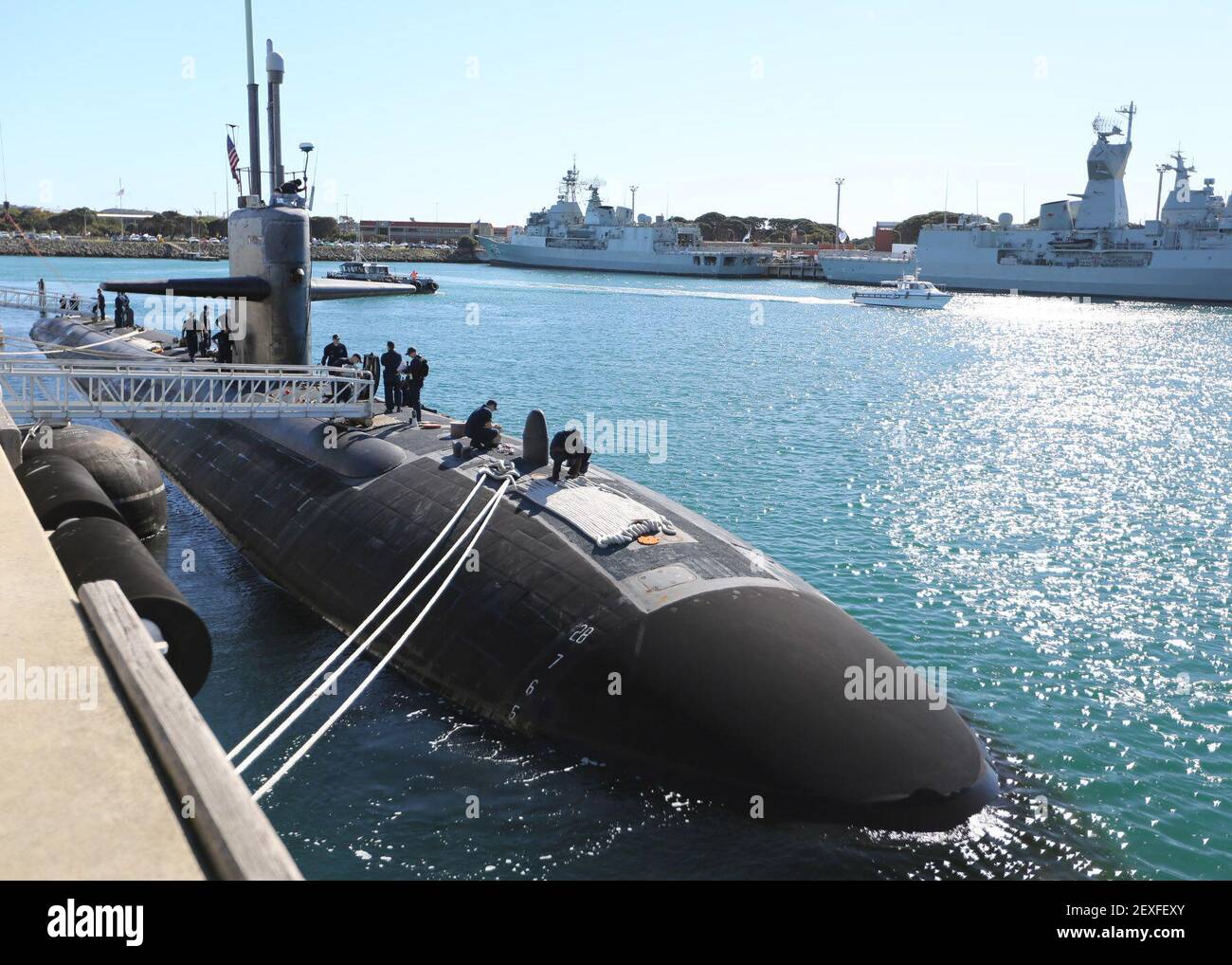 STIRLING, Australia (June 25, 2015) The Los Angeles-class attack submarine USS Jacksonville (SSN 699) is moored in Stirling, Australia. Jacksonville is in Australia as a part of its Deployment (Photo by U.S. Navy) 150625-N-ZZ999-007 *** Please Use Credit from Credit Field *** Stock Photo
