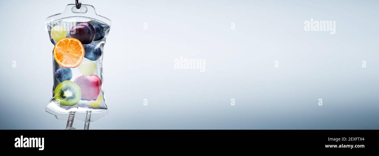 IV Vitamin Drip Therapy Fruit Saline Bag Stock Photo Alamy