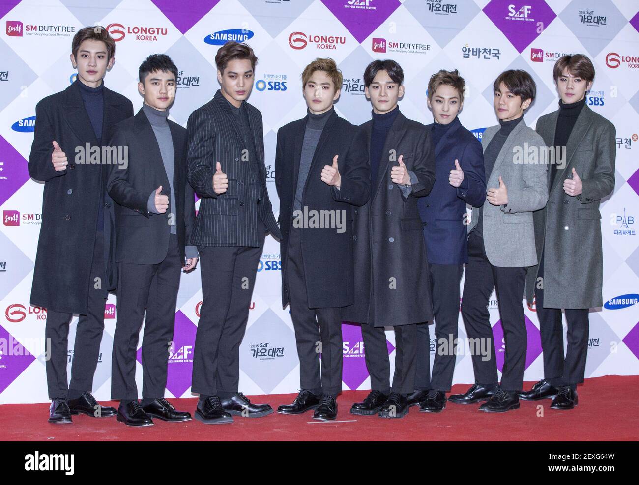 27 December 2015 - Seoul, South Korea : South Korean boys group EXO, attend  a photo call for the SBS Awards Festival 'K-Pop Festival' at COEX in Seoul,  South Korea on December