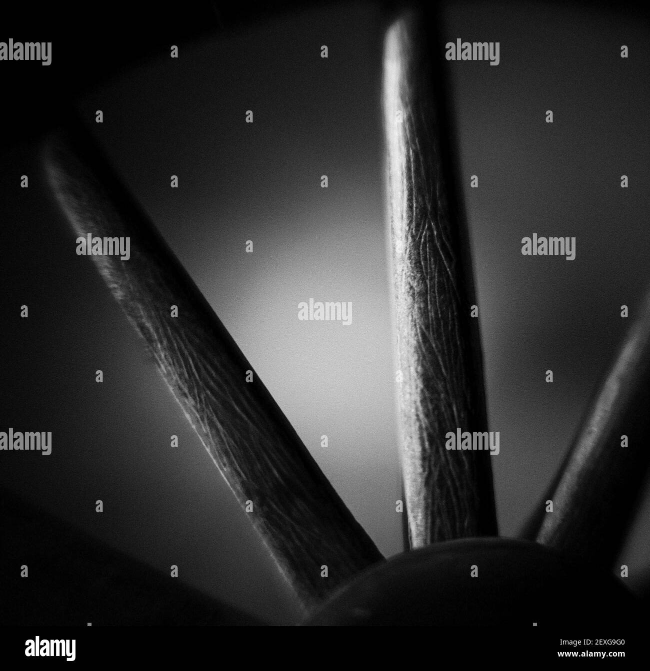 Black and white image of a wheel spokes Stock Photo