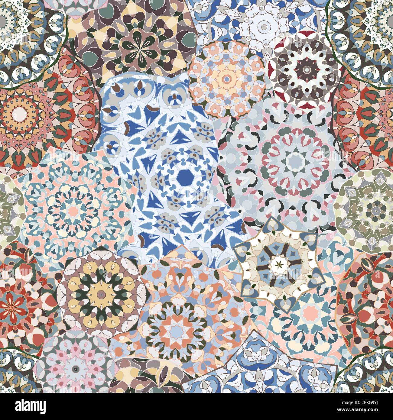 Seamless pattern with floral mandala. Arabic multicolor ornament for ...