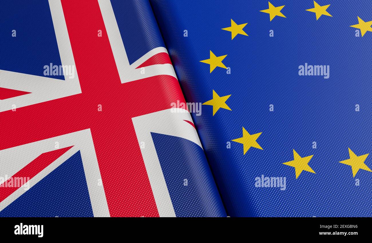 Great Britain and European Union flags. Brexit concept. 3D rendered illustration. Stock Photo