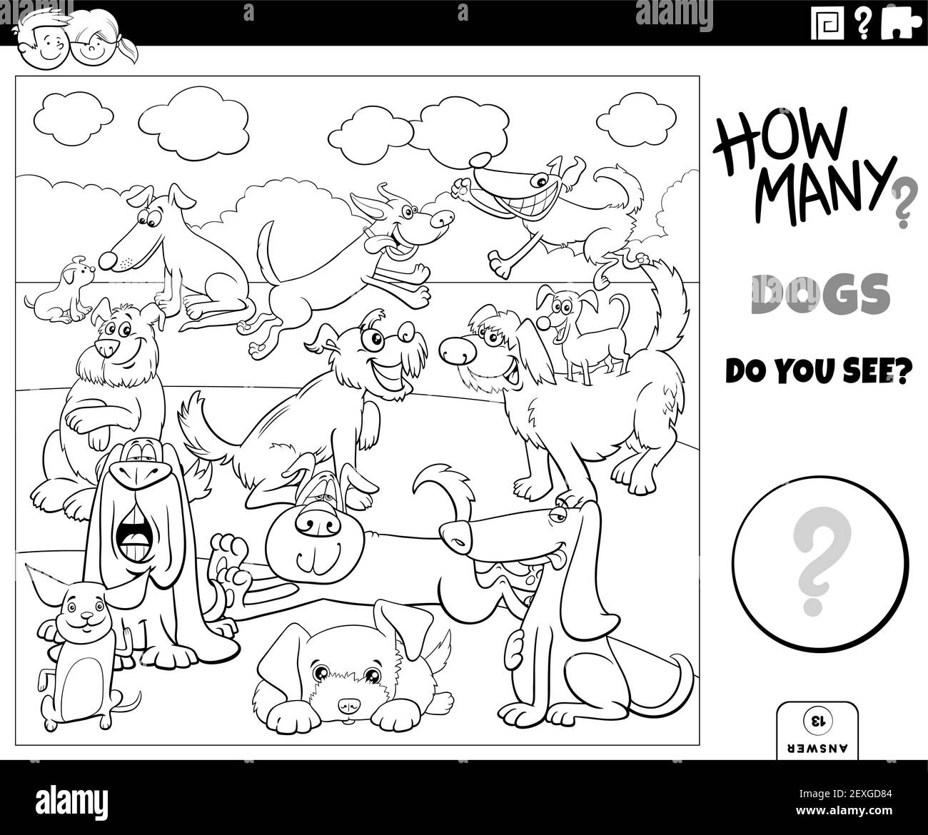 Black and white illustration of educational counting task for children ...
