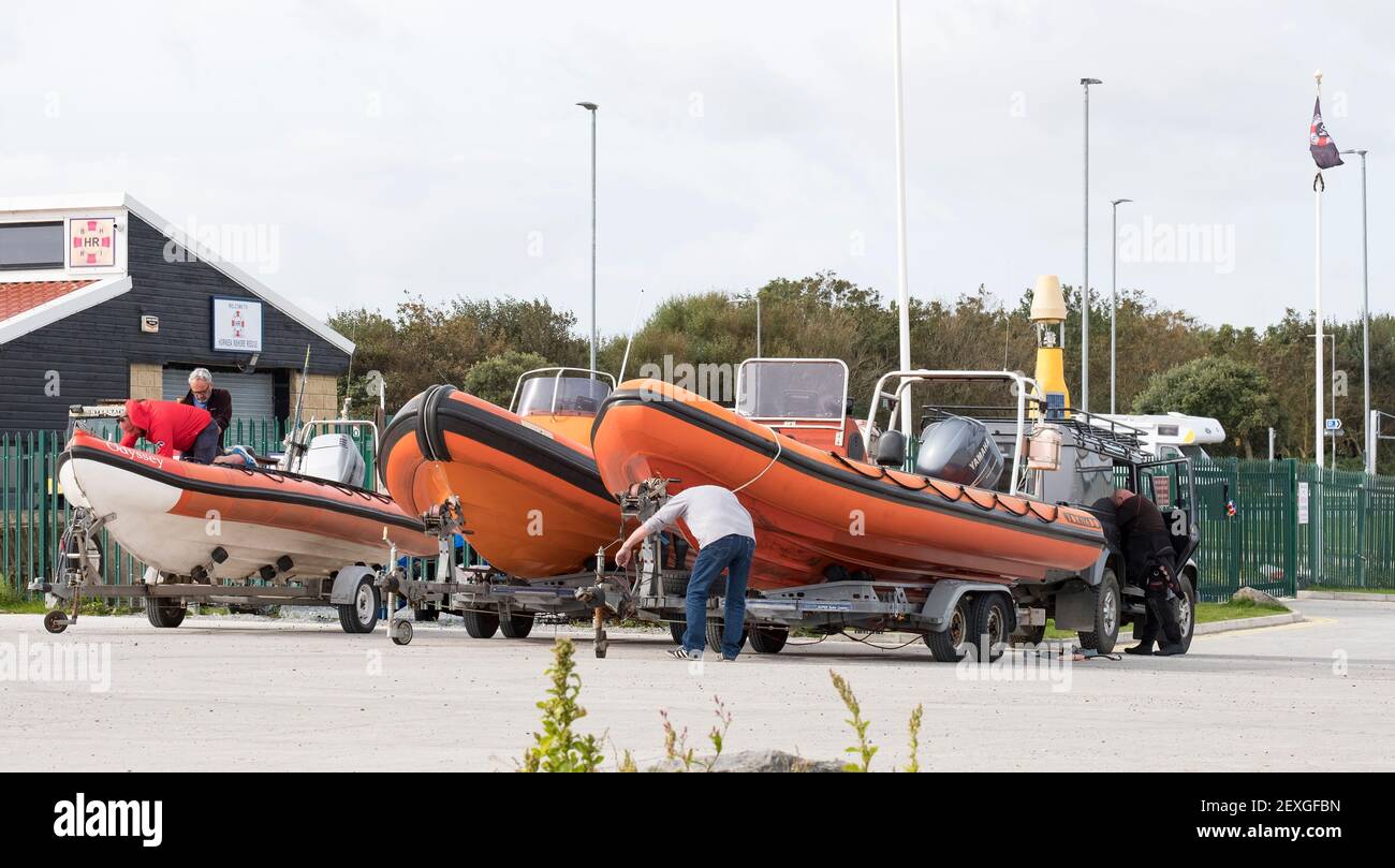 Emergency rescue boats ready Stock Photo