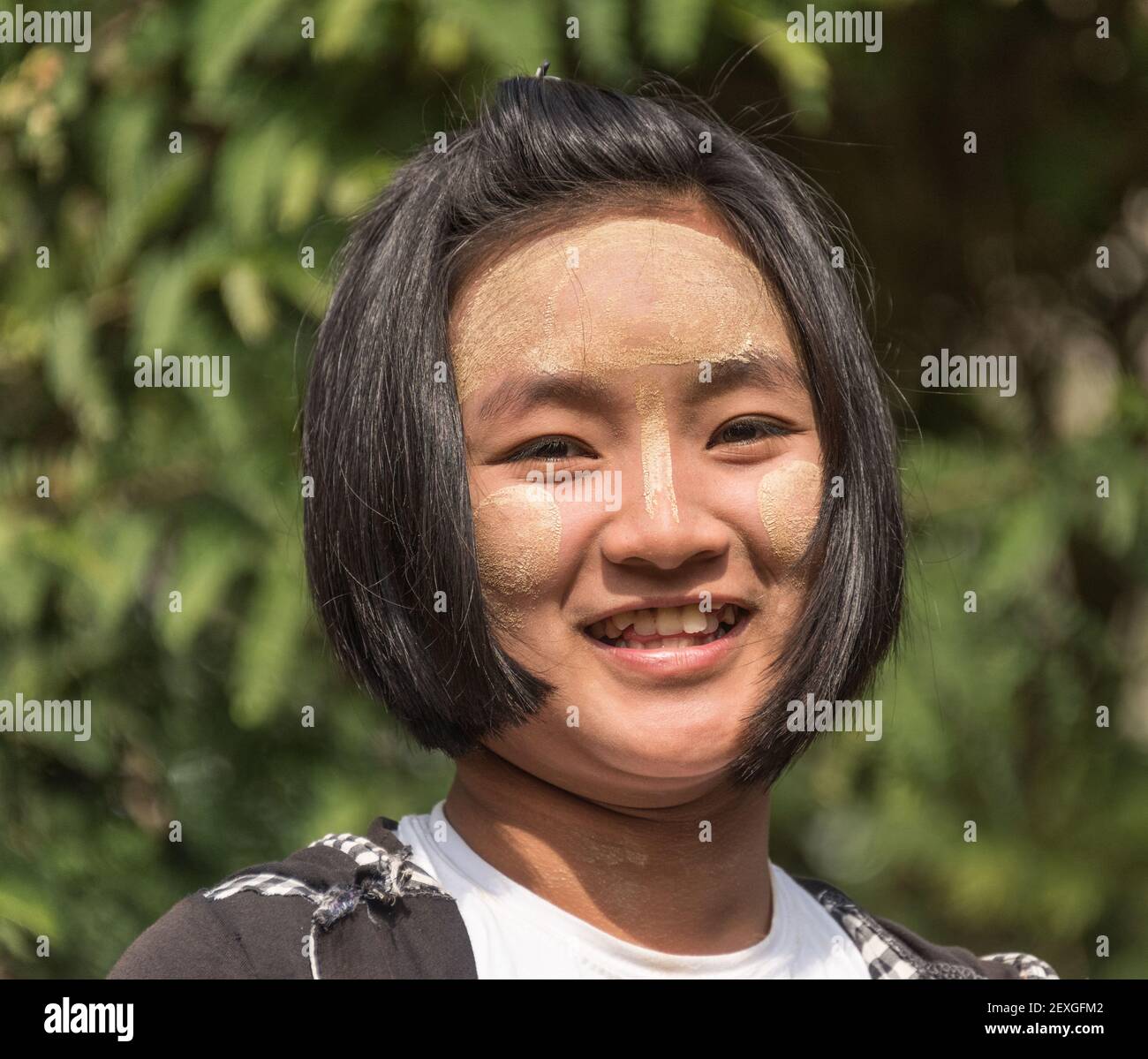 Portrait of young girl in Myanmarvillage Stock Photo