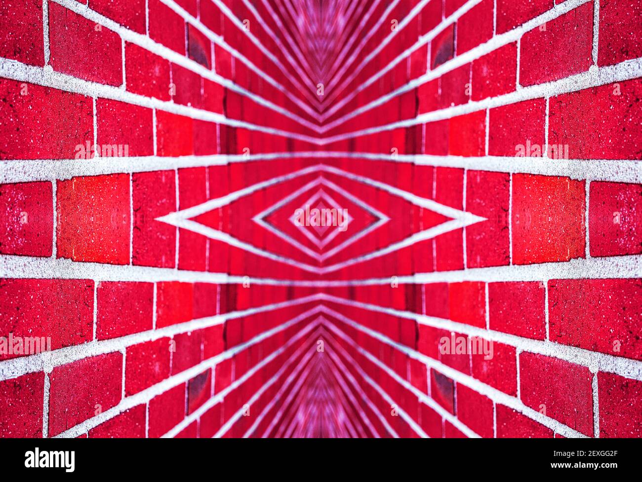 A brick wall is turned into a symmetric optical illusion, with