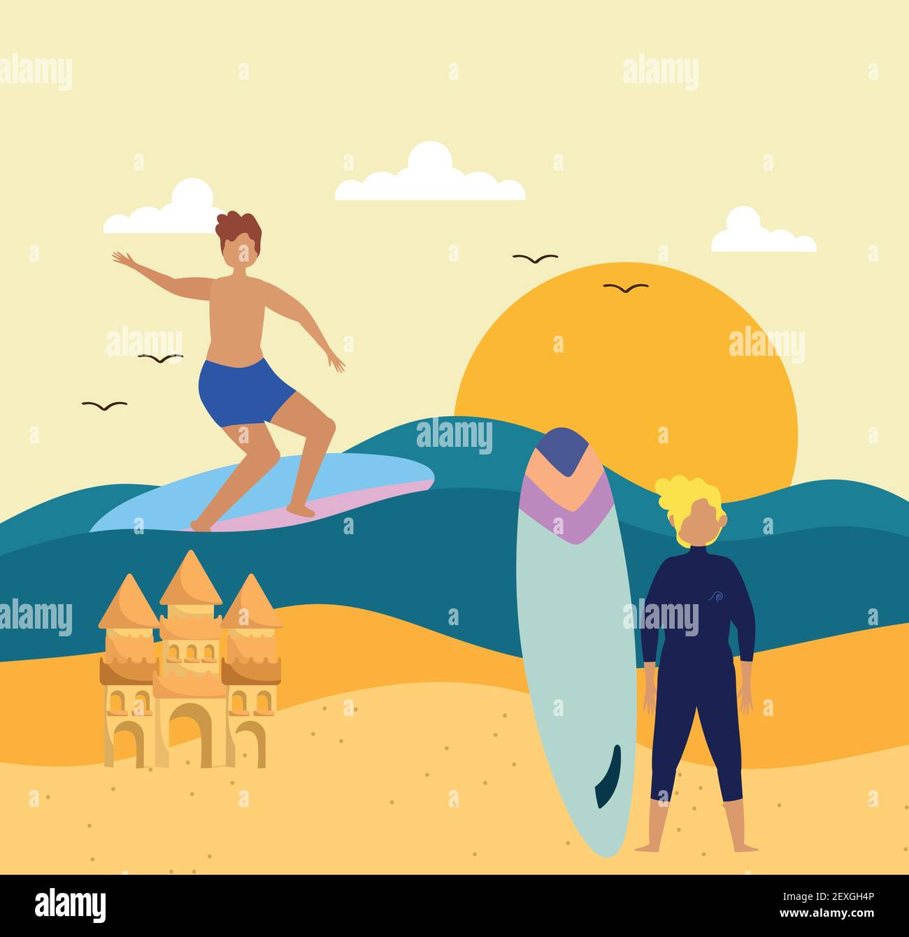 boy surfs in the sea Stock Vector Image & Art - Alamy