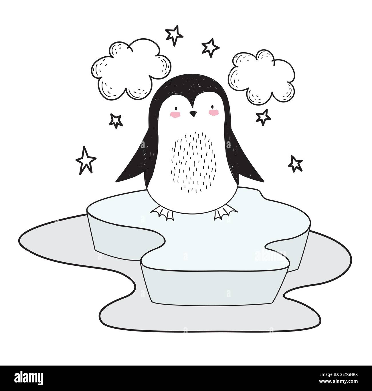 penguin on ice water sketch Stock Vector Image & Art - Alamy