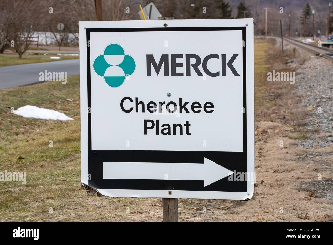 A signage seen outside Merck Cherokee Plant in Riverside, Pennsylvania as United States President, Joe Biden announced a partnership between Merck and Johnson & Johnson to produce more of the J&J Covid-19 vaccine. Stock Photo