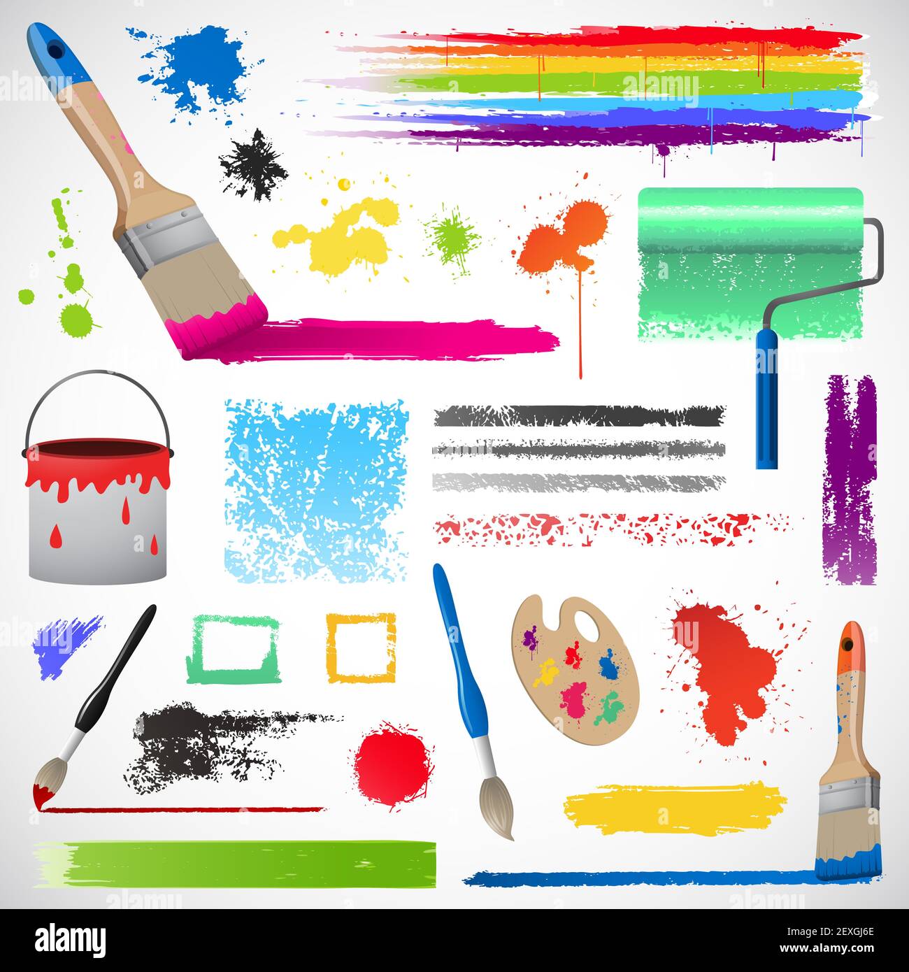 Painting and paint splats elements Stock Photo