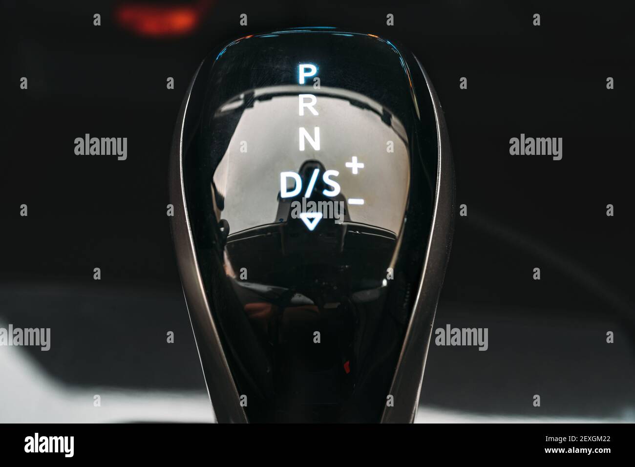 Gear Shift Selector macro photo close up. Gear lever close up. Modern