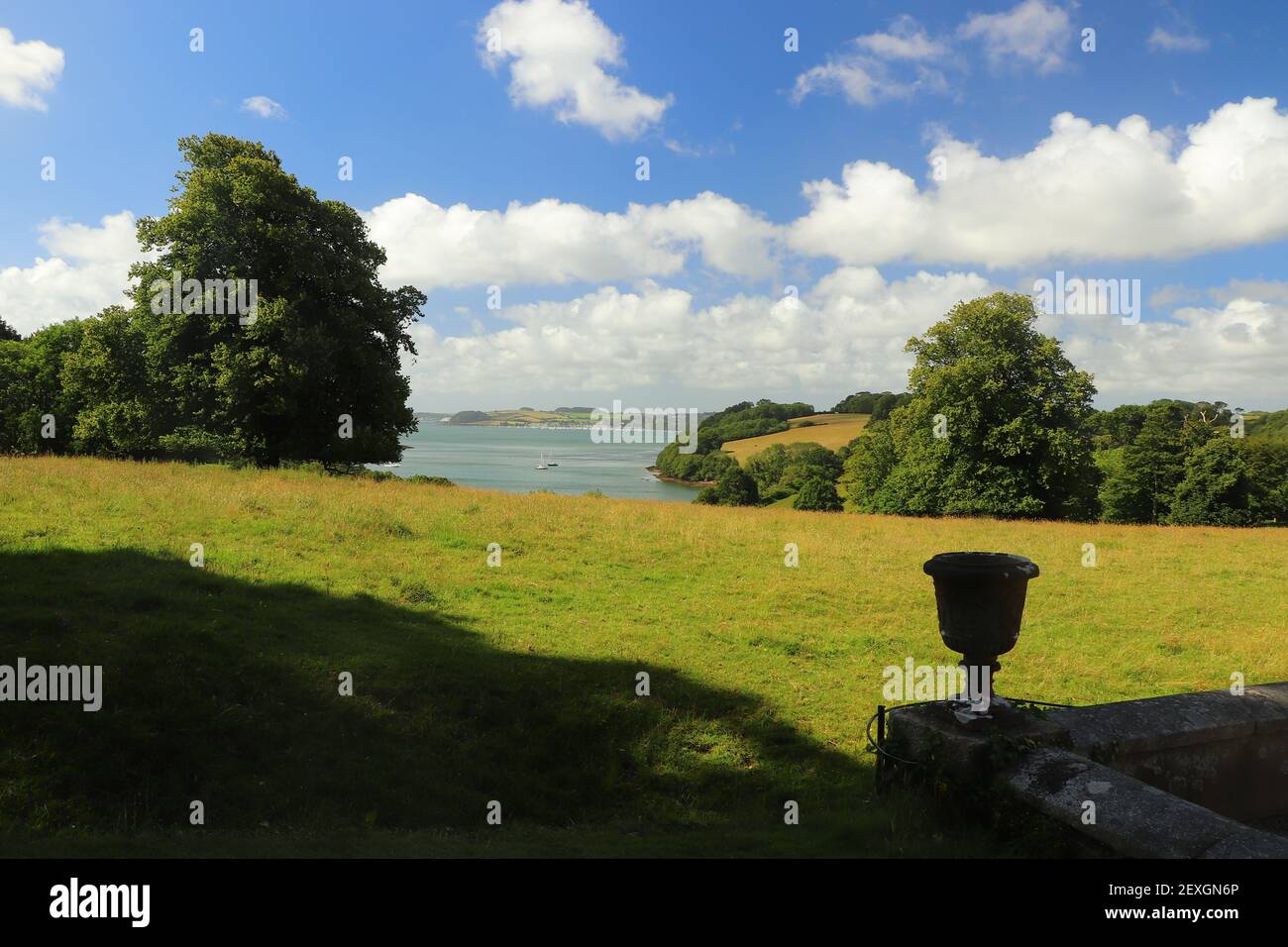 View over the river Fal from the meadows of Trelissick gardens Stock Photo Alamy