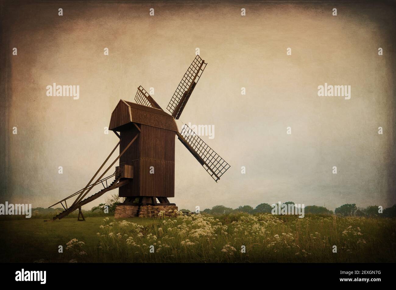 Old windmill in Skane, Sweden, fine art picture Stock Photo